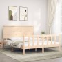 Double bed frame with solid wood headboard by , Beds and slatted bases - Ref: Foro24-3193406, Price: 153,99 €, Discount: %