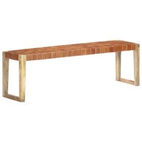 Banco de cuero auténtico marrón y madera de mango maciza 150 cm de , Bancos de comedor y cocina - Ref: Foro24-321834, Precio:...