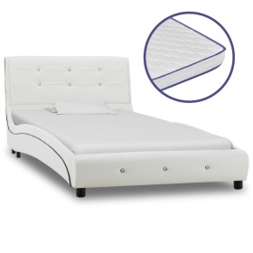 Bed with viscoelastic mattress white synthetic leather 90x200 cm by , Beds and slatted bases - Ref: Foro24-277554, Price: 377...