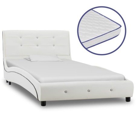 Cama con colchón viscoelástico cuero sintético blanco 90x200 cm de , Camas y somieres - Ref: Foro24-277554, Precio: 378,10 €,...