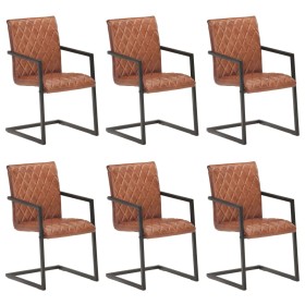 Cantilever dining chairs 6 units brown genuine leather by , dining chairs - Ref: Foro24-3057793, Price: 811,99 €, Discount: %