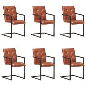 Cantilever dining chairs 6 units brown genuine leather by , dining chairs - Ref: Foro24-3059819, Price: 920,99 €, Discount: %