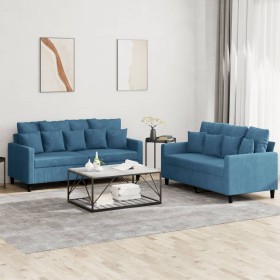 2-piece blue velvet sofa set with cushions by , Sofas - Ref: Foro24-3201709, Price: 459,99 €, Discount: %