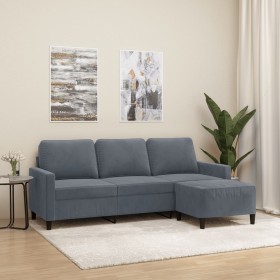 Sofá de 3 plazas con taburete de terciopelo gris oscuro 180 cm de , Sofás - Ref: Foro24-3201056, Precio: 357,71 €, Descuento: %