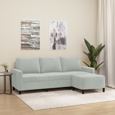 3-Sitzer-Sofa mit hellgrauem Samthocker 180 cm von , Sofas - Ref: Foro24-3201055, Preis: 360,40 €, Rabatt: %