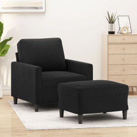 Black velvet armchair with stool 60 cm by , Sofas - Ref: Foro24-3201050, Price: 217,00 €, Discount: %