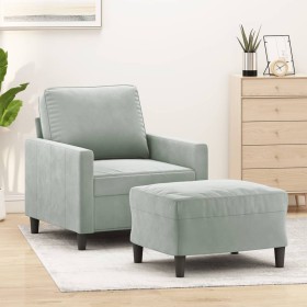 Light gray velvet armchair with footstool, 60 cm by , Sofas - Ref: Foro24-3201045, Price: 218,88 €, Discount: %