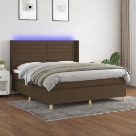 Box spring bed mattress LED lights dark brown fabric 160x200cm by , Beds and slatted bases - Ref: Foro24-3138968, Price: 607,...