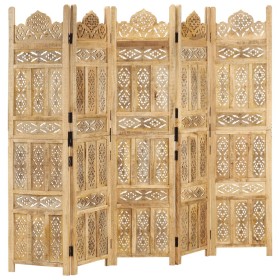 Hand-carved solid mango wood 5-panel room divider 200x165 cm by , Room dividers - Ref: Foro24-285317, Price: 250,99 €, Discou...