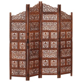 Hand-carved 4-panel room divider made of brown mango wood, measuring 160x165 cm. by , Room dividers - Ref: Foro24-285329, Pri...