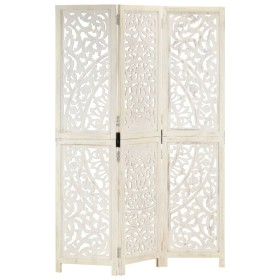 Hand-carved white mango wood 3-panel screen 120x165 cm by , Room dividers - Ref: Foro24-285336, Price: 151,86 €, Discount: %