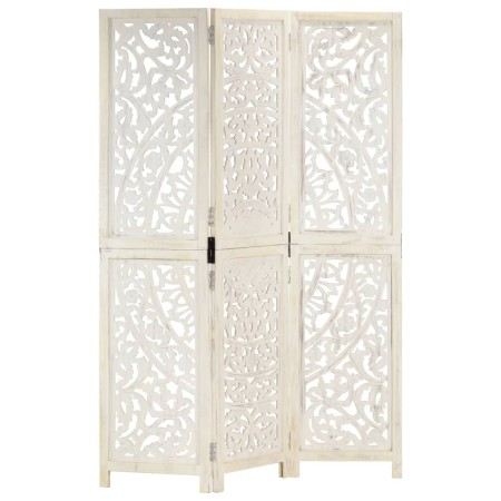 Hand-carved white mango wood 3-panel screen 120x165 cm by , Room dividers - Ref: Foro24-285336, Price: 151,86 €, Discount: %