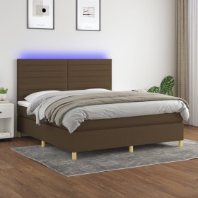 Cama box spring colchón luces LED tela marrón oscuro 160x200cm de , Camas y somieres - Ref: Foro24-3135528, Precio: 582,99 €,...