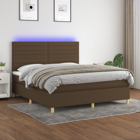 Cama box spring colchón luces LED tela marrón oscuro 160x200cm de , Camas y somieres - Ref: Foro24-3135528, Precio: 589,34 €,...