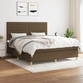 Cama box spring con colchón tela marrón oscuro 160x200 cm de , Camas y somieres - Ref: Foro24-3142428, Precio: 570,99 €, Desc...