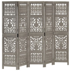 Screen 5 panels hand carved gray mango wood 200x165 cm by , Room dividers - Ref: Foro24-285333, Price: 226,32 €, Discount: %