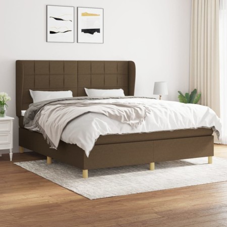 Cama box spring con colchón tela marrón oscuro 160x200 cm de , Camas y somieres - Ref: Foro24-3128536, Precio: 583,99 €, Desc...