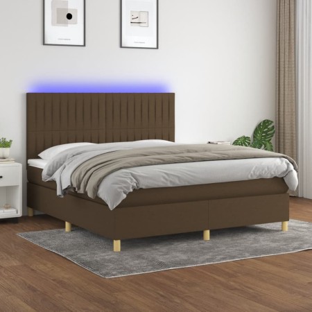 Box spring bed mattress LED lights dark brown fabric 160x200cm by , Beds and slatted bases - Ref: Foro24-3135608, Price: 586,...