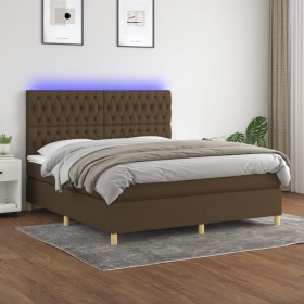 Box spring bed mattress LED lights dark brown fabric 160x200cm by , Beds and slatted bases - Ref: Foro24-3135688, Price: 631,...