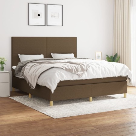 Cama box spring con colchón tela marrón oscuro 160x200 cm de , Camas y somieres - Ref: Foro24-3142188, Precio: 572,99 €, Desc...