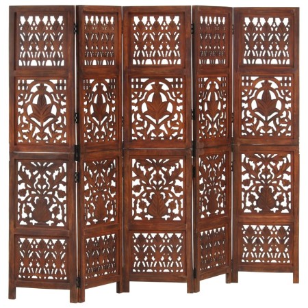 Screen 5 panels hand carved brown mango wood 200x165 cm by , Room dividers - Ref: Foro24-285335, Price: 274,66 €, Discount: %