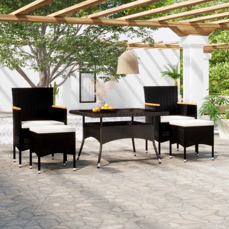 Set comedor jardín 5 pzas ratán sintético vidrio templado negro de , Conjuntos de jardín - Ref: Foro24-3058354, Precio: 583,9...