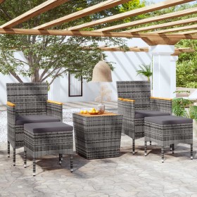 Garden table and chairs 5 pieces synthetic rattan gray acacia wood by , Garden sets - Ref: Foro24-3058377, Price: 267,60 €, D...