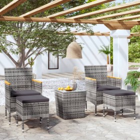 Garden table chairs 5 pieces synthetic rattan gray tempered glass by , Garden sets - Ref: Foro24-3058375, Price: 257,99 €, Di...