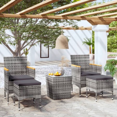 Garden table chairs 5 pieces synthetic rattan gray tempered glass by , Garden sets - Ref: Foro24-3058375, Price: 261,09 €, Di...