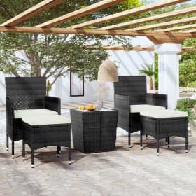 Garden table chairs 5 pieces synthetic rattan black tempered glass by , Garden sets - Ref: Foro24-3058368, Price: 254,99 €, D...