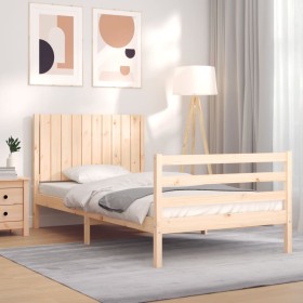 Bed frame with solid wood headboard 100x200 cm by , Beds and slatted bases - Ref: Foro24-3194756, Price: 120,38 €, Discount: %