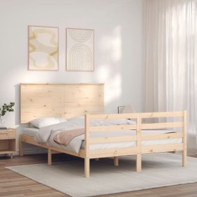 Bed frame with solid wood headboard 140x190 cm by , Beds and slatted bases - Ref: Foro24-3195201, Price: 131,10 €, Discount: %