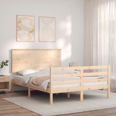 Bed frame with solid wood headboard 140x190 cm by , Beds and slatted bases - Ref: Foro24-3195201, Price: 131,99 €, Discount: %