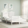 Estructura cama de matrimonio con cabecero madera maciza blanco de , Camas y somieres - Ref: Foro24-3194157, Precio: 173,66 €...