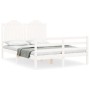 Double bed frame with white solid wood headboard by , Beds and slatted bases - Ref: Foro24-3194157, Price: 173,99 €, Discount: %