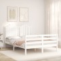 Estructura cama de matrimonio con cabecero madera maciza blanco de , Camas y somieres - Ref: Foro24-3194157, Precio: 173,66 €...