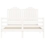 Double bed frame with white solid wood headboard by , Beds and slatted bases - Ref: Foro24-3194157, Price: 173,99 €, Discount: %