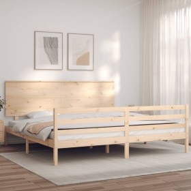 Bed frame with solid wood headboard 200x200 cm by , Beds and slatted bases - Ref: Foro24-3195241, Price: 169,99 €, Discount: %