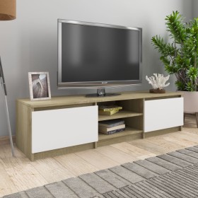 Mueble de TV madera contrachapada blanco y roble 140x40x35,5 cm de , Muebles TV - Ref: Foro24-800653, Precio: 80,66 €, Descue...