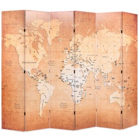 Folding divider screen 228x170 cm yellow world map by vidaXL, Room dividers - Ref: Foro24-245880, Price: 144,11 €, Discount: %