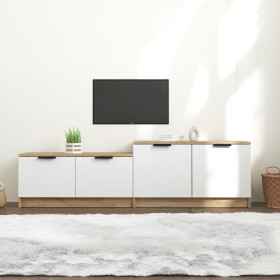 Mueble de TV madera contrachapada blanco y roble 158,5x36x45 cm de , Muebles TV - Ref: Foro24-811489, Precio: 96,21 €, Descue...