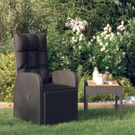 Sillón reclinable de jardín con cojín ratán sintético negro de , Sillas de jardín - Ref: Foro24-46066, Precio: 156,21 €, Desc...