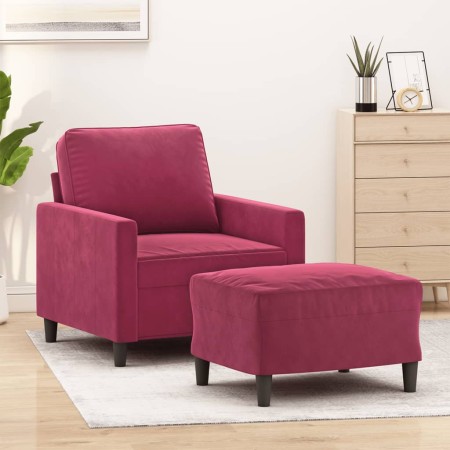 Sillón con taburete terciopelo rojo tinto 60 cm de , Sofás - Ref: Foro24-3201049, Precio: 208,99 €, Descuento: %