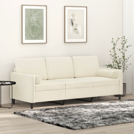 3-seater sofa with cream velvet cushions 180 cm by , Sofas - Ref: Foro24-3200899, Price: 296,84 €, Discount: %