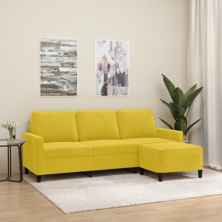 Sofá de 3 plazas con taburete terciopelo amarillo 180 cm de , Sofás - Ref: Foro24-3201061, Precio: 345,78 €, Descuento: %