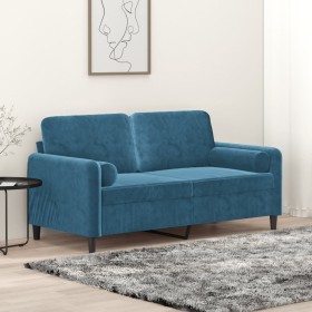 Sofá de 2 plazas con cojines terciopelo azul 140 cm de , Sofás - Ref: Foro24-3200890, Precio: 258,61 €, Descuento: %