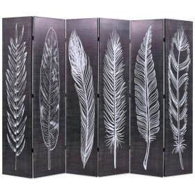 Folding divider screen 228x170 cm black and white feathers by vidaXL, Room dividers - Ref: Foro24-245892, Price: 144,11 €, Di...