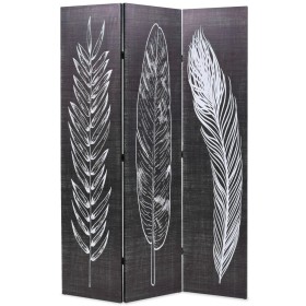 Biombo divisor plegable 120x170 cm plumas blanco y negro de vidaXL, Divisores de ambientes - Ref: Foro24-245889, Precio: 83,9...