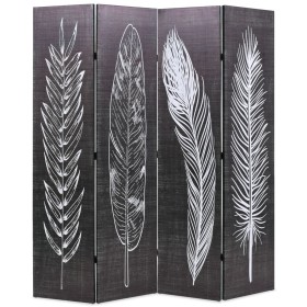 Biombo divisor plegable 160x170 cm plumas blanco y negro de vidaXL, Divisores de ambientes - Ref: Foro24-245890, Precio: 99,9...