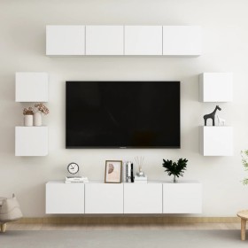 White engineered wood 8-piece TV cabinet set by , TV Furniture - Ref: Foro24-3074459, Price: 239,99 €, Discount: %